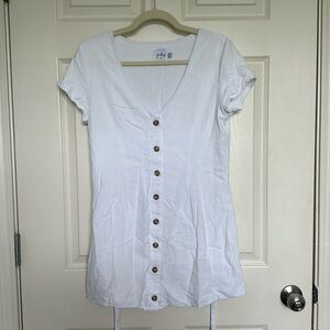White Princess Polly Dress V Neck with Tie Back and Buttons